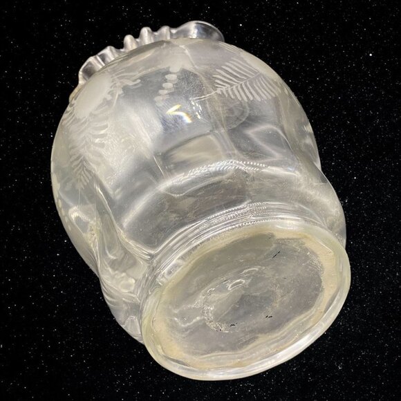 Art Glass Etched Ruffled Edge Applied Handle Pitcher Hand Blown 9”T 6.5”W - Picture 8 of 8